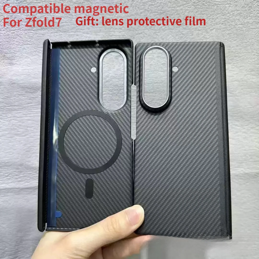 For Samsung Galaxy Z Fold 7 Magnetic Carbon Fiber Case Rotation Shaft Wrap 600D Aramid Fiber Z Fold7 Magnetic Cover Magsafe Case