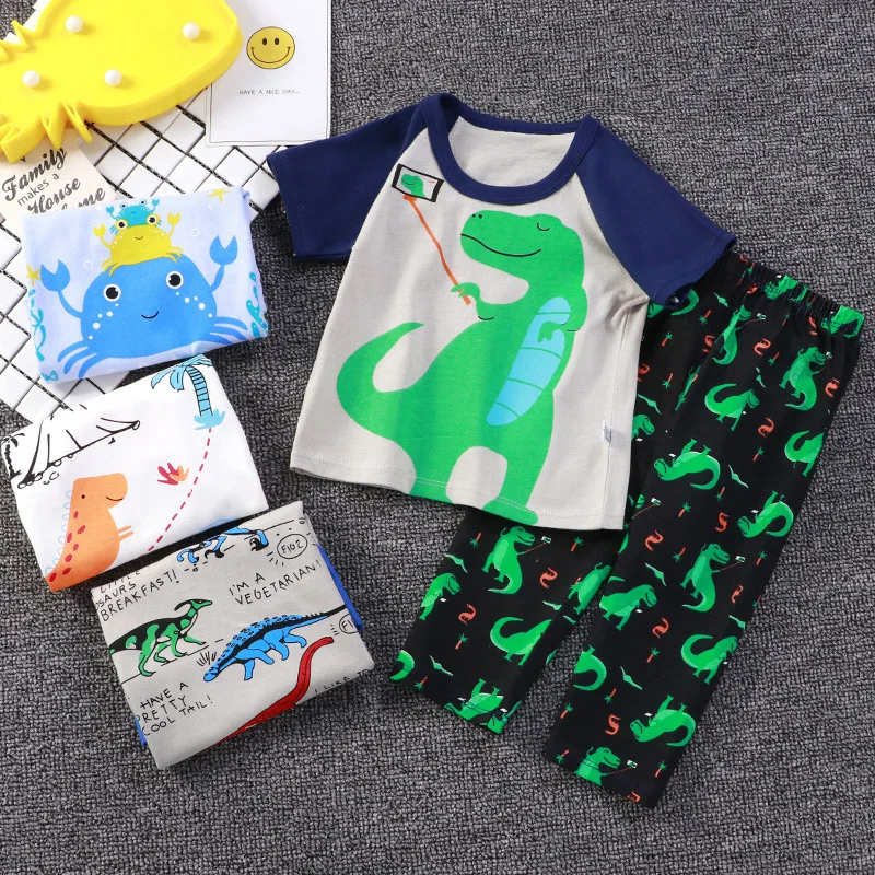 

Children's Clothing Summer Air Conditioning Clothes Short-Sleeved Trousers Combination Medium and Big Children Pure Cotton Under