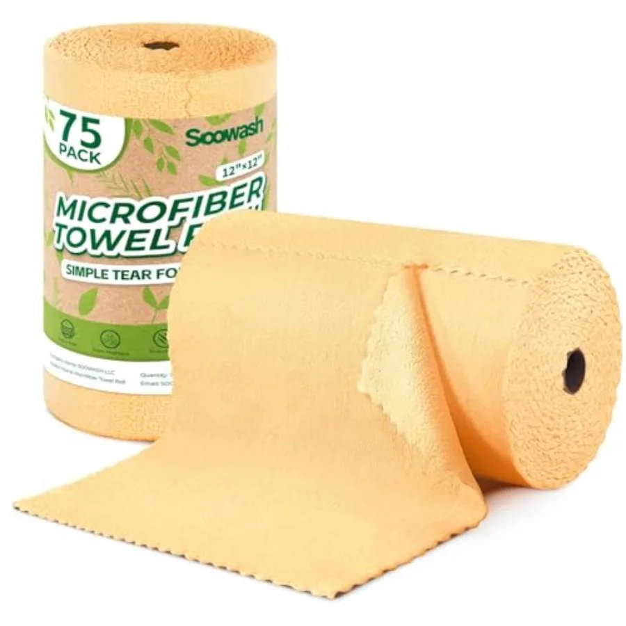 

Microfiber Cleaning Cloths Roll 75 Pack Tear Away Microfiber Towels Roll 12" x 12" Lint Free Rags Reusable Cleaning Cloths Wash