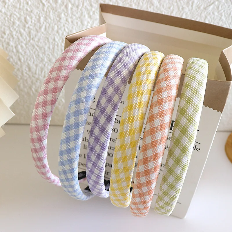 1PCS/3PCS/6PCS Macaron colored checkered sponge thickened high skull top fine headband