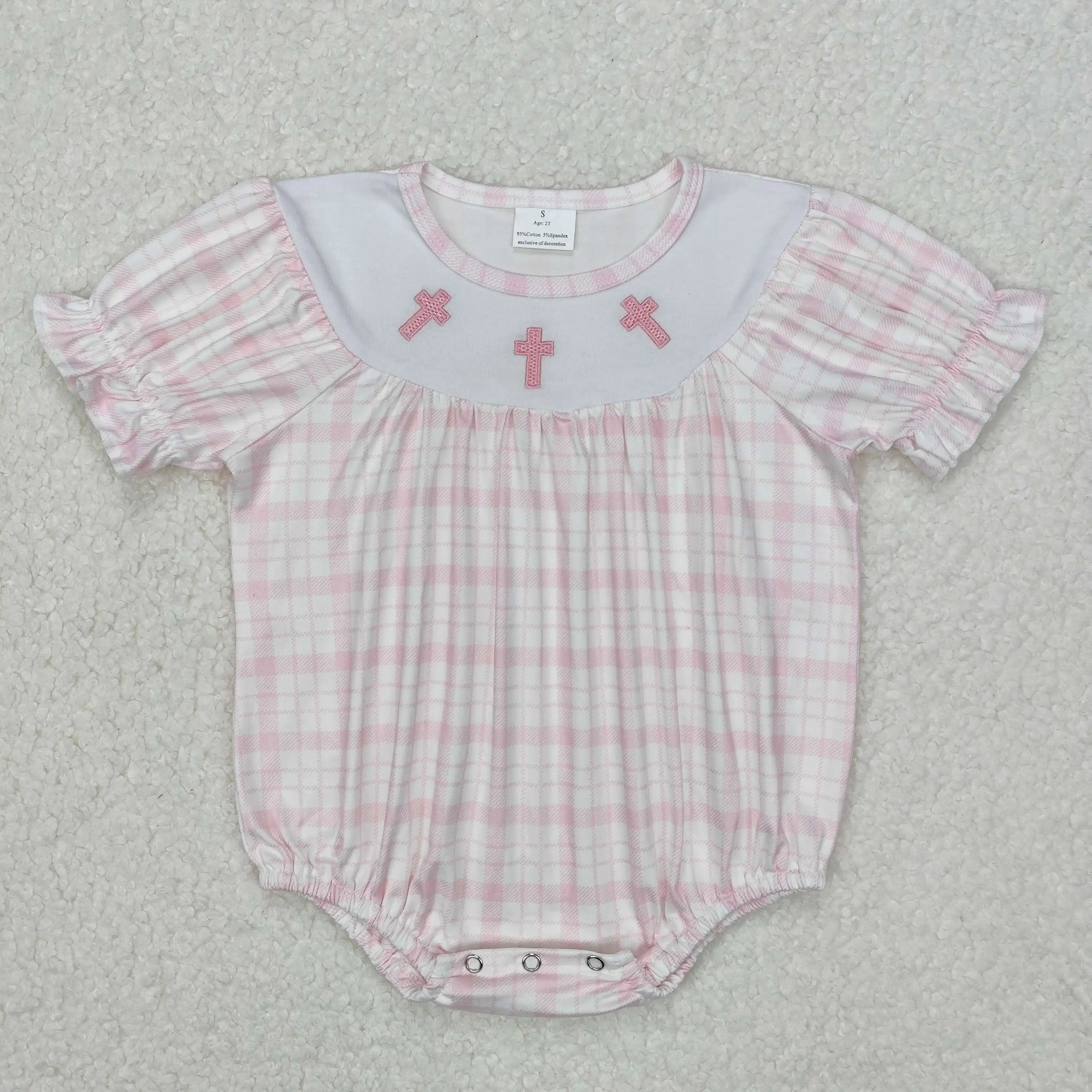 Wholesale Newborn Easter Smocked Romper Baby Girl Embroidery Cross Bunny Carrots Clothing Kids Toddler Infant One-piece Bubbles