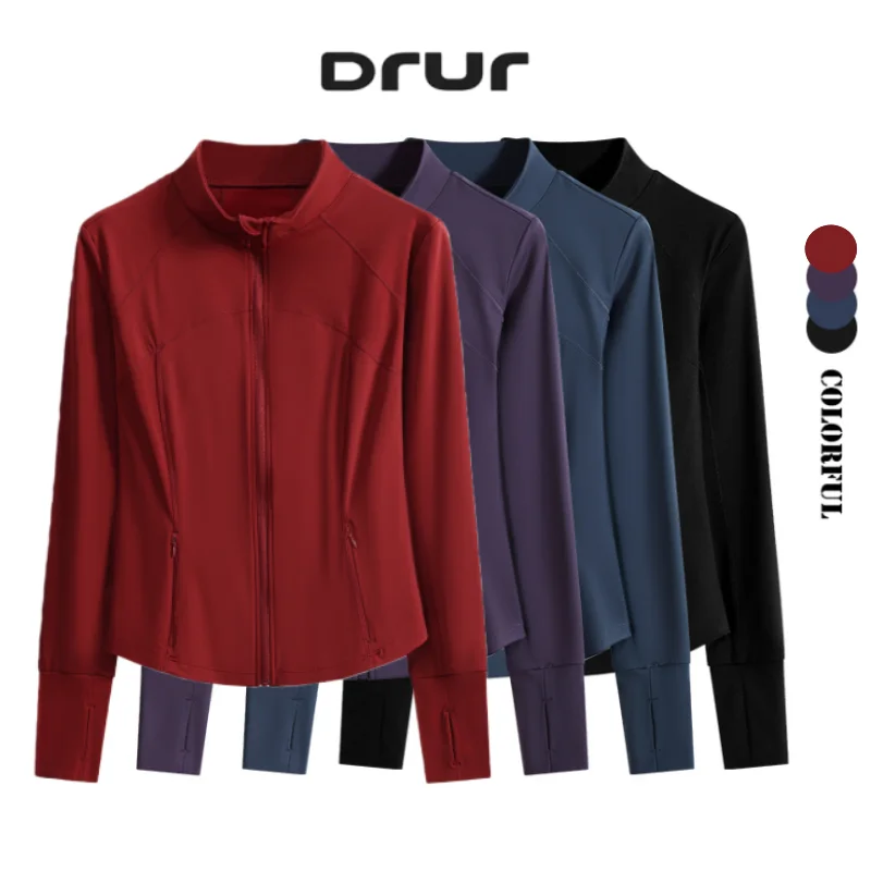 

DRUR Running Jackets With Multi-Pocket Women Lightweight Slim Fit Workout Coat with Zip Up Athletic Top For Outdoors Running Gym