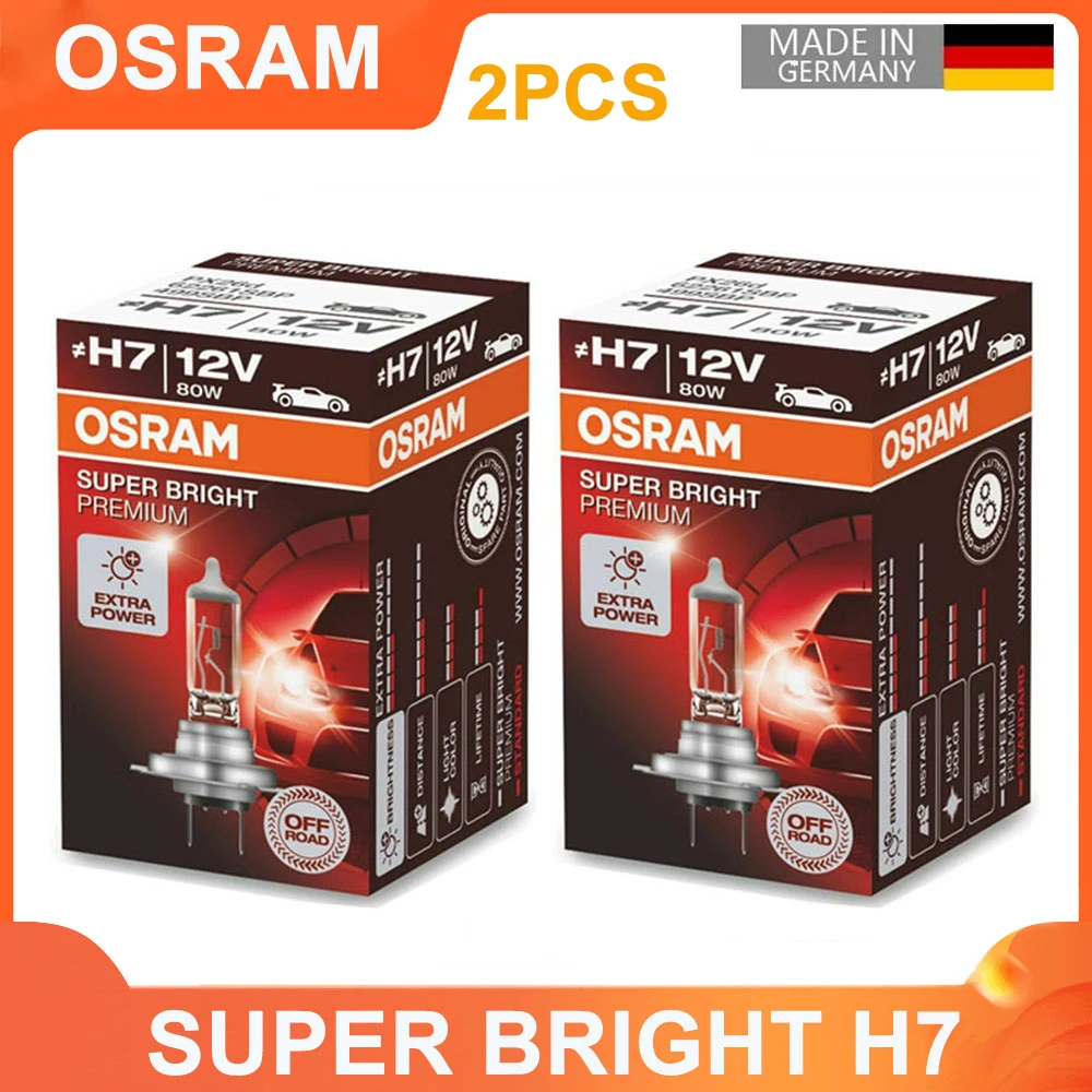 OSRAM SUPER BRIGHT PREMIUM H7 12V 80W 3200K Off Road Car Halogen Headlight Auto Bulb Original Lamp OEM Germany 62261SBP (2 PCS)