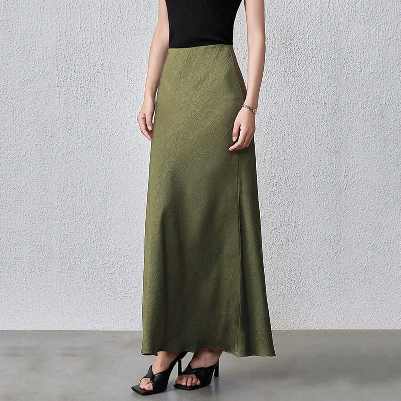 

Women High Waist Long Skirts Office Ladies Elegant Clothes for Women's Solid Color Satin Midi Skirts Female Vintage Mujer Faldas