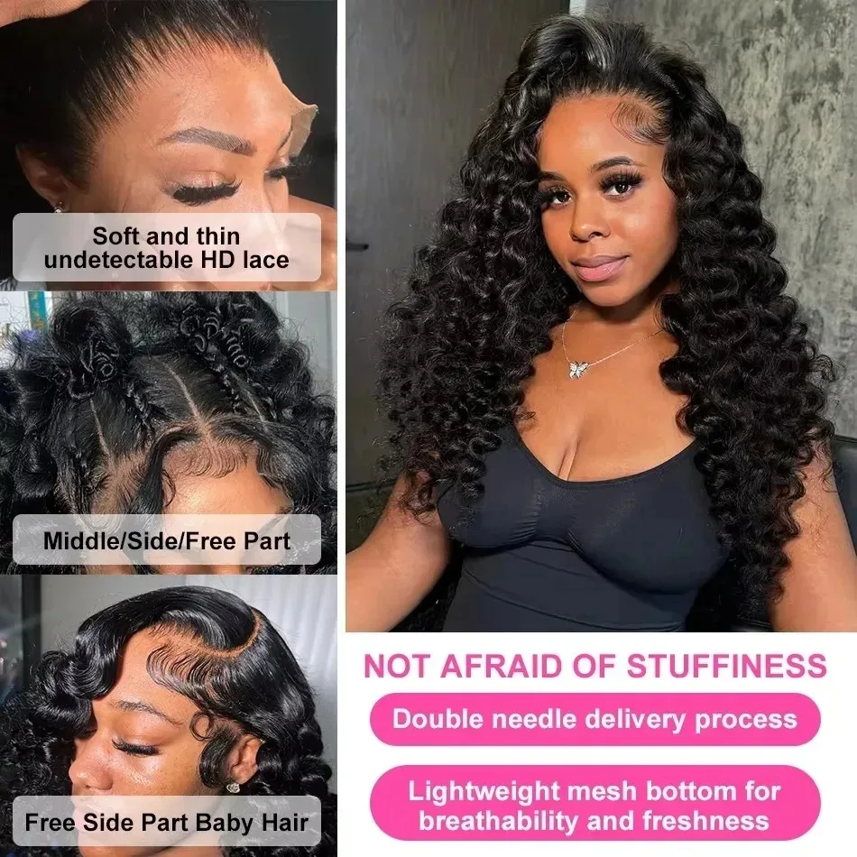 Mossily 250 Density Curly 13x6 HD Lace Frontal Human Hair Wigs 40 Inch Brazilian Loose Deep Wave 13x4 Lace Front Wig For Women image 5