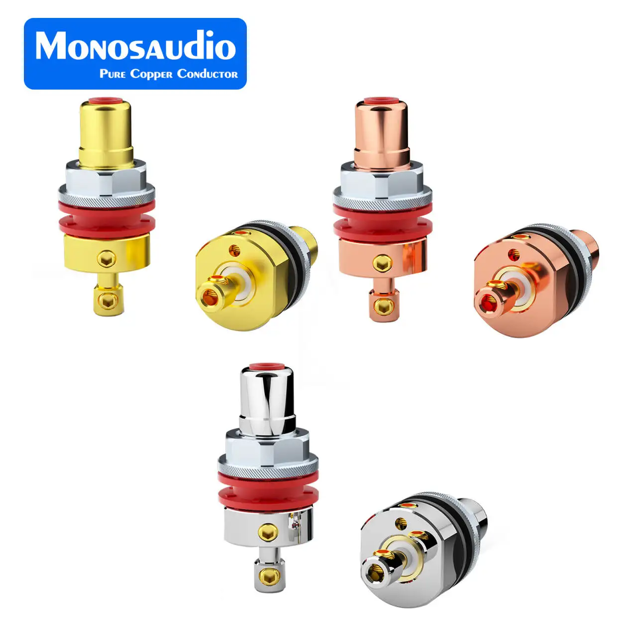 Monosaudio Pure Copper RCA Socket C406 Speaker Terminals Gold/Rhodium Plated Copper RCA Audio Jack PCB Mounting RCA Sockets