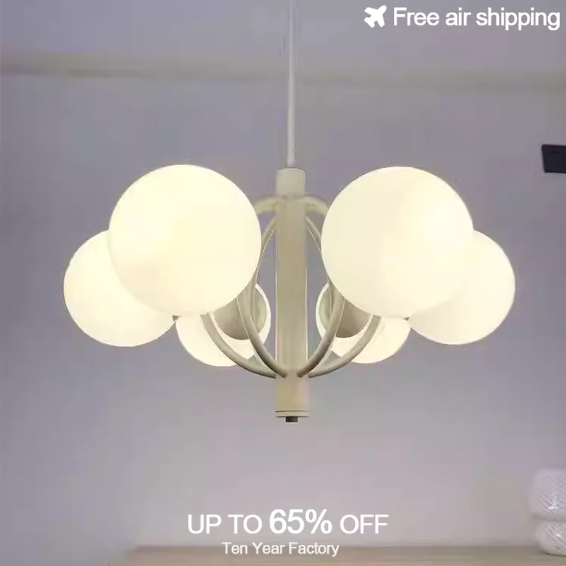 

Round Glass Chandelier in Milky White Transparent European Style Suspension Luminaire for Dining Room Living Room Ceiling Decora