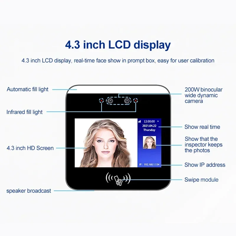 High Resolution Camera Face Recognition Time Attendance Access Control Card Reader Door Access Control Products