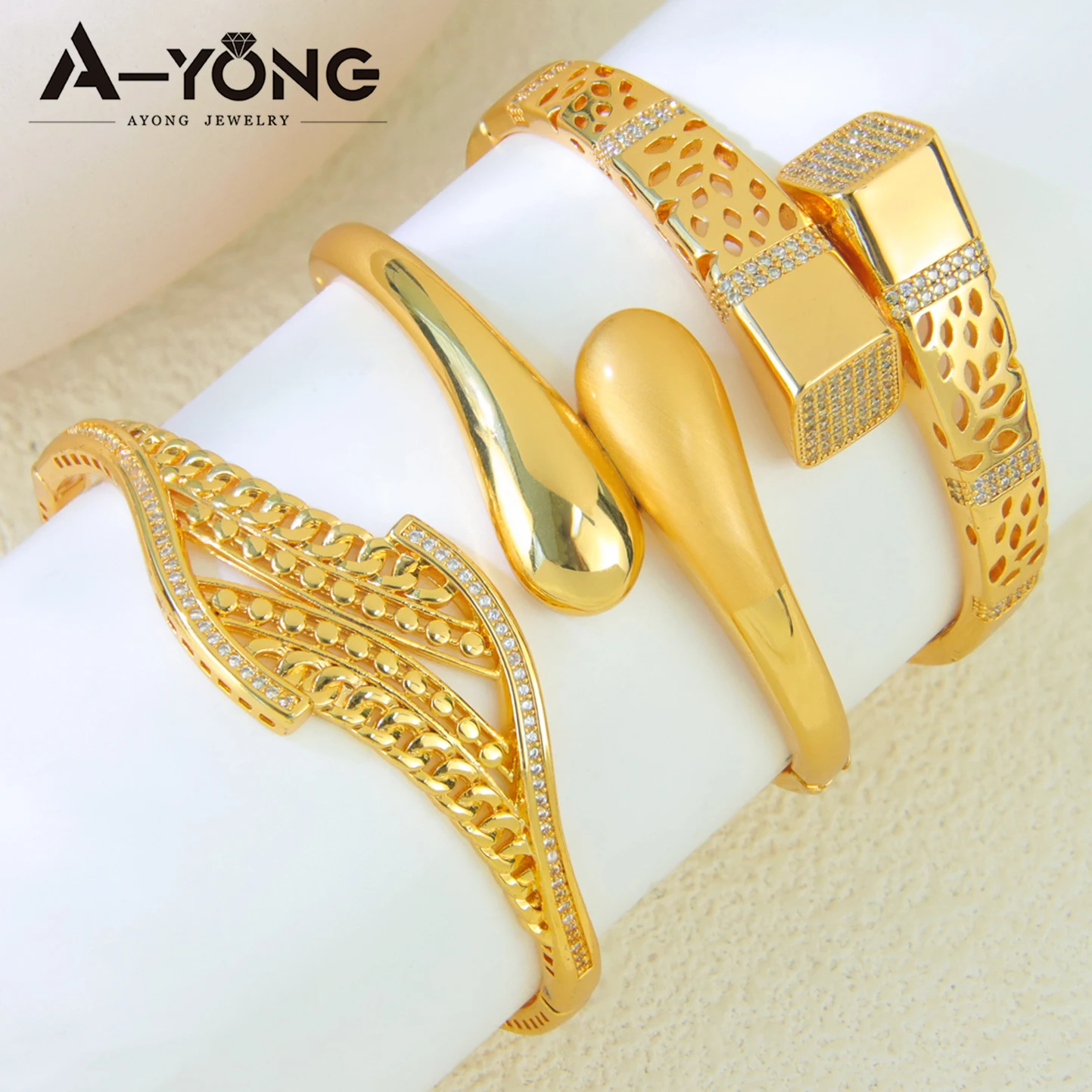 Italienisches Mode-Zirkonia-Schmuckset, 21k vergoldet, arabisches geometrisches Design, unregelmäßig geöffnete Armreifen, Ring, Habesha Vintage-Schmuck – Detail 5