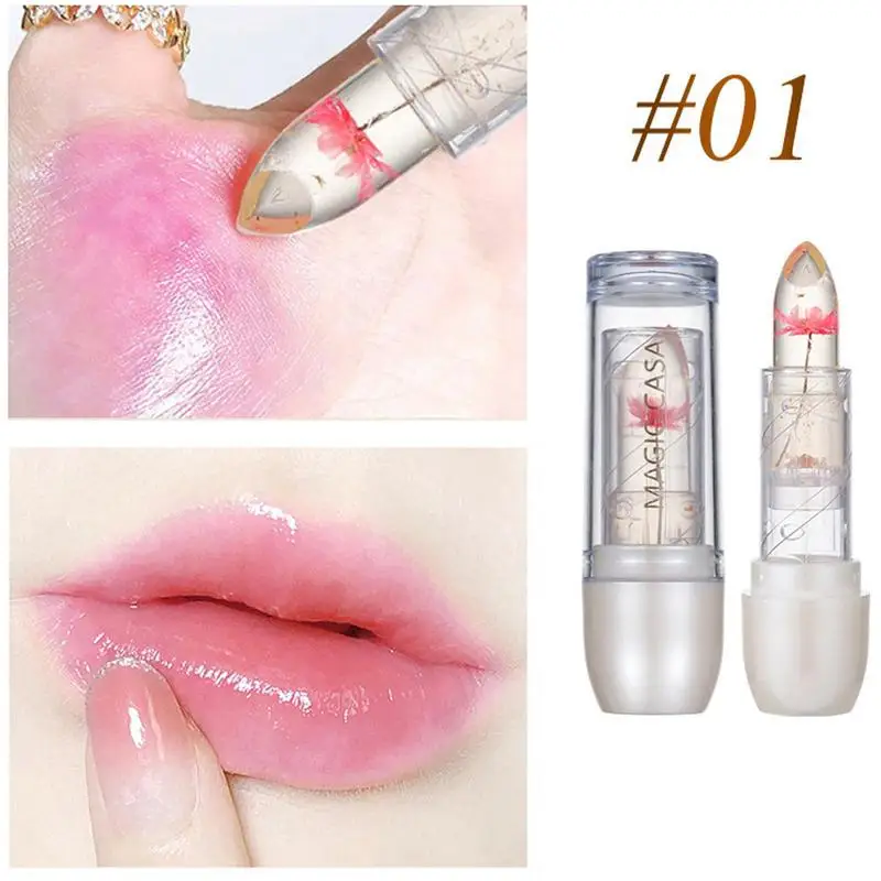 Pintalabios que cambia de Color, brillo de labios transparente con flor seca, bálsamo labial hidratante de gelatina, accesorios de maquillaje, regalo