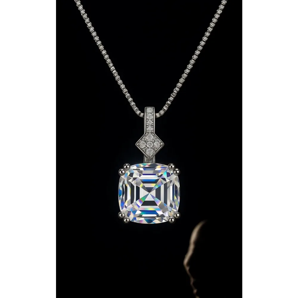 

Серебряное колье с подвеской из кубического циркония 2 карата, огранка Ашер, для женщин