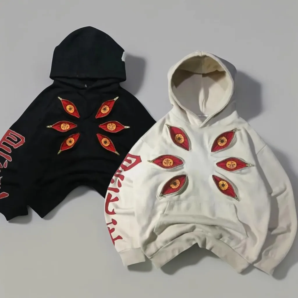 Y2k الشرير ستة العين إعادة العمل سستة Kokushibo هوديس تصميم رائع البلوز الشارع الشهير المتضخم موضة عادية الأزواج أنيمي هوديي #1