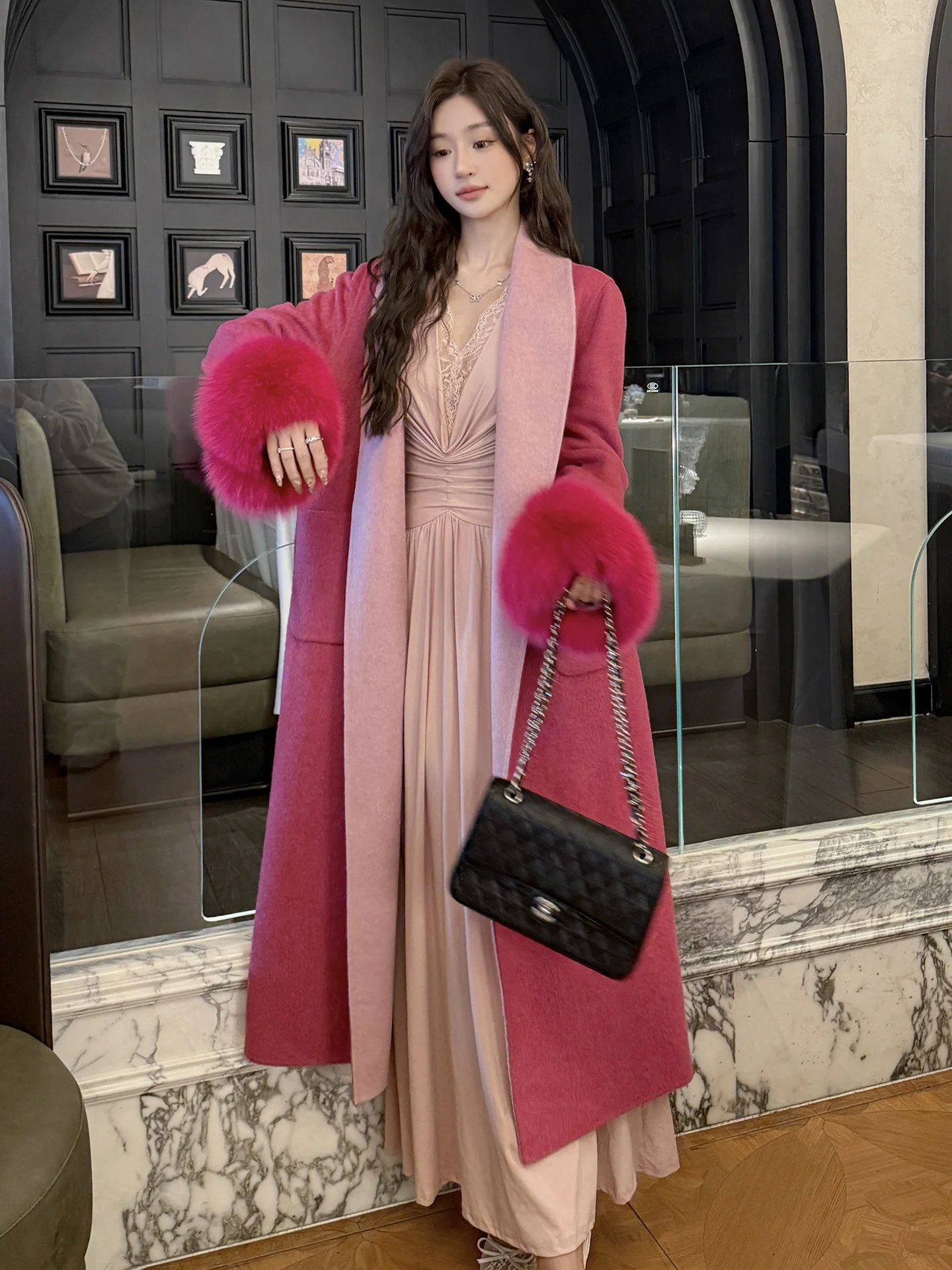 

Double-Sided Woolen Camere Coat Women's Mid-Length Loose Korean Sle on ape Outerwear Thiened Long Sve Coat