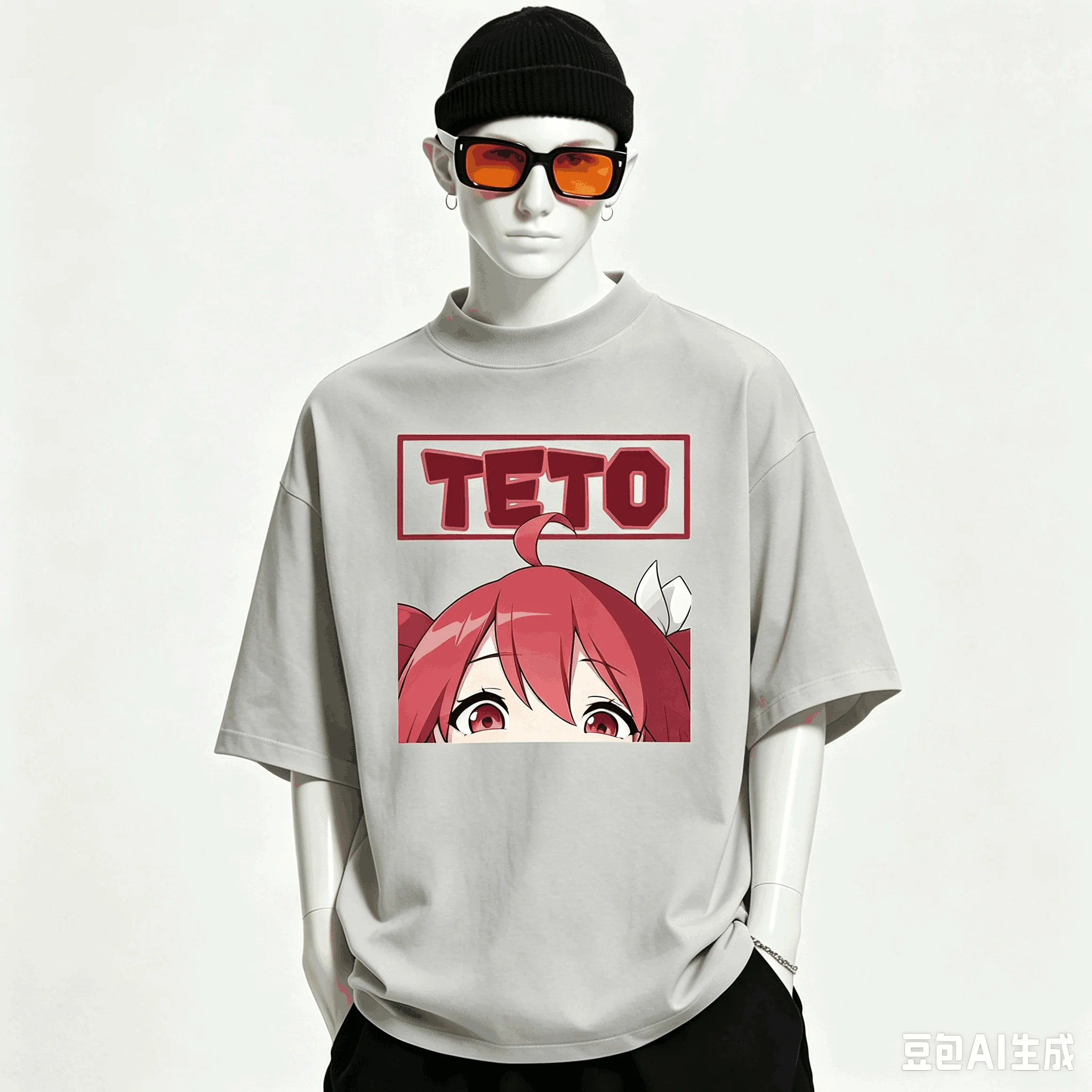 Kasane Teto Übergroßes Unisex-T-Shirt mit Grafikdruck und Rundhalsausschnitt für Männer und Frauen, hochwertige Y2k-Kurzarm-Streetwear aus weicher Baumwolle – Detail 9