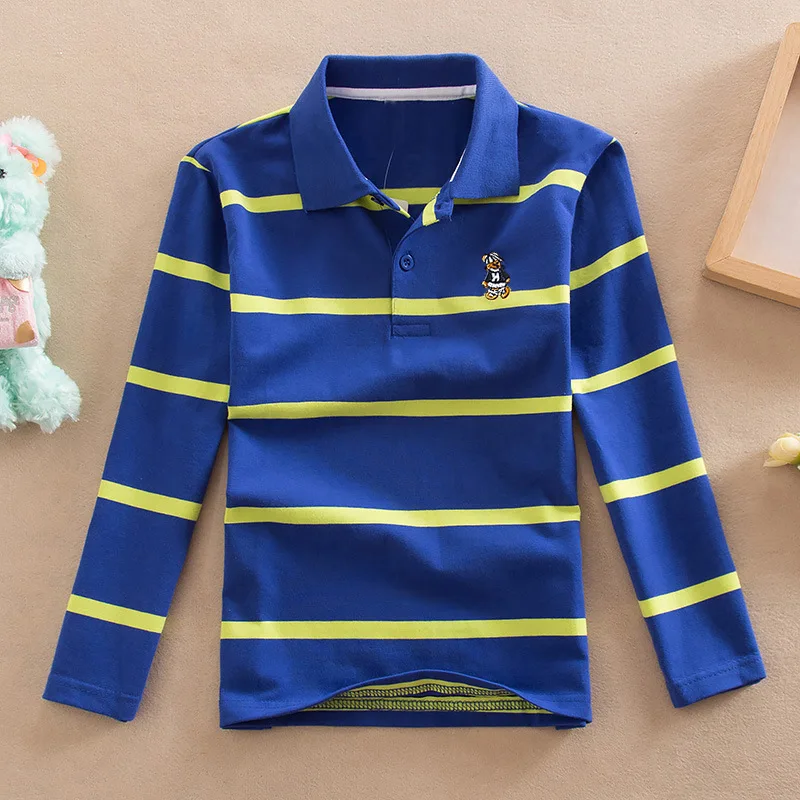 Kids Clothes Stripes Polo Shirt Boys T Shirts Tops Cotton Camisetas Spring Autumn Long Sleeve Shirt Casual Polo Tees 3-14T