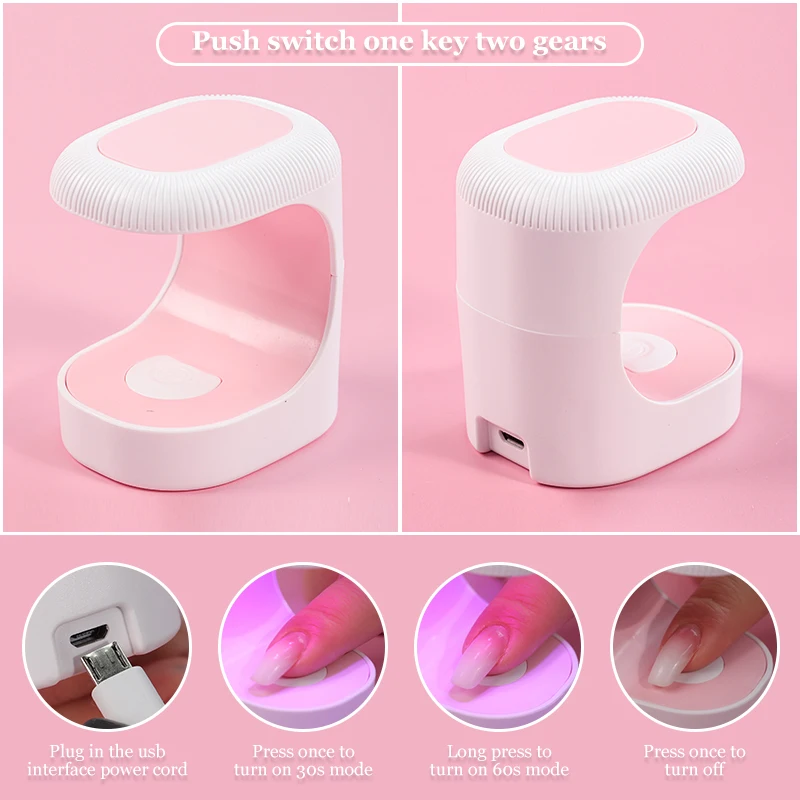 핑크 미니 네일 건조기 UV 램프, 빠른 경화를 위한 60s/90s 모드 USB 네일 건조기, 작고 휴대하기 편리한 달걀 껍질 LED 네일 램프