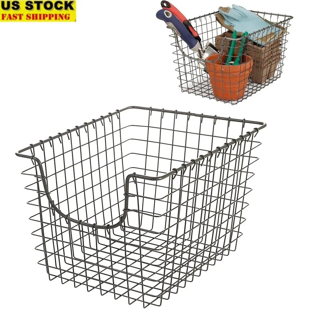 

Sturdy Wire Basket Organizer Pantry Kitchen Storage Rustic Open Design Durable Steel Scoop Basket Home Organization