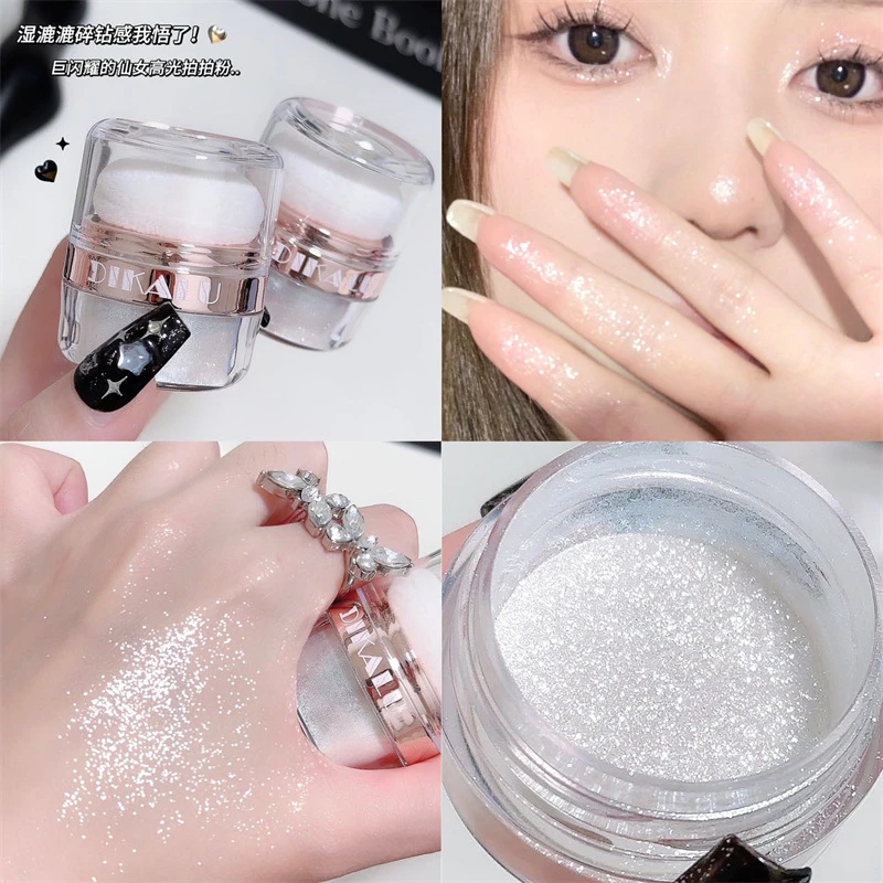Polvere glitter per il corpo con polvere scintillante, evidenziatore luccicante e polvere luminosa per il corpo, trucco duraturo per il bagliore del corpo in polvere lampeggiante da sogno