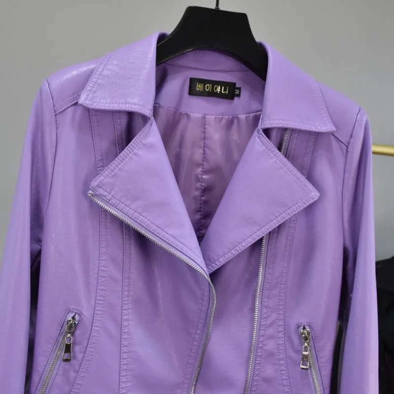Giacca in pelle viola Cappotto corto da donna Slim Abbigliamento corto primaverile e autunnale