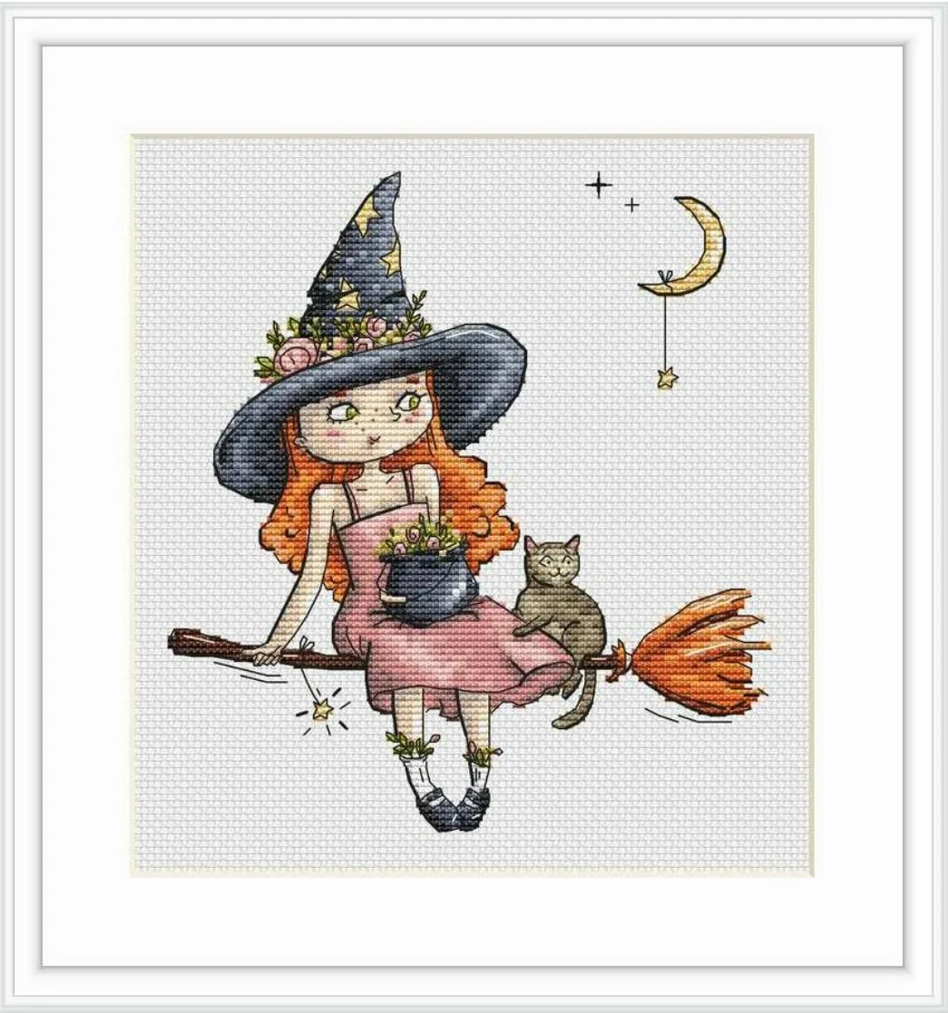 8-little witch riding a broom 27-28 DIY Cross Stitch Kit Aida 14CT 14CT Canvas Fabric Embroidery