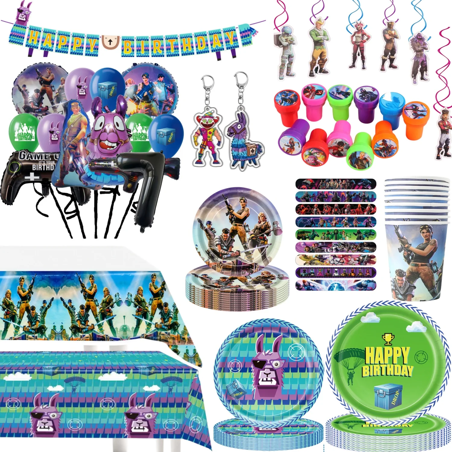 Decoración para Fiesta de Cumpleaños con Temática de Fortnite, Juego de Tela de Mesa, Platos, Servilletas y Bolsas con Diseño de Alpaca y Llama, Recuerdos para Baby Shower