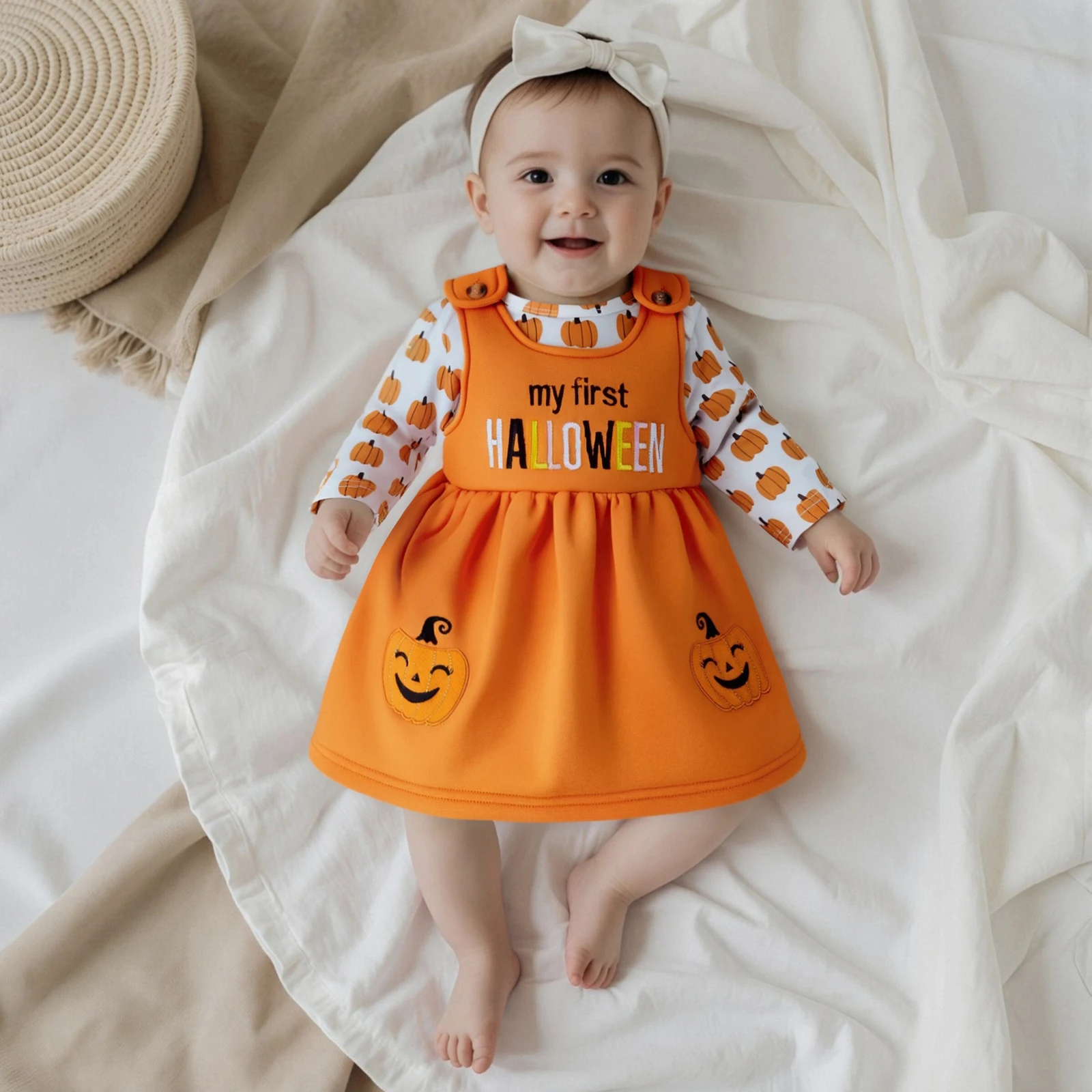 

Мой первый наряд для маленьких девочек на Хэллоуин, комбинезон с тыквой для новорожденных и теплый комбинезон, юбка, платье для малышей, одежда