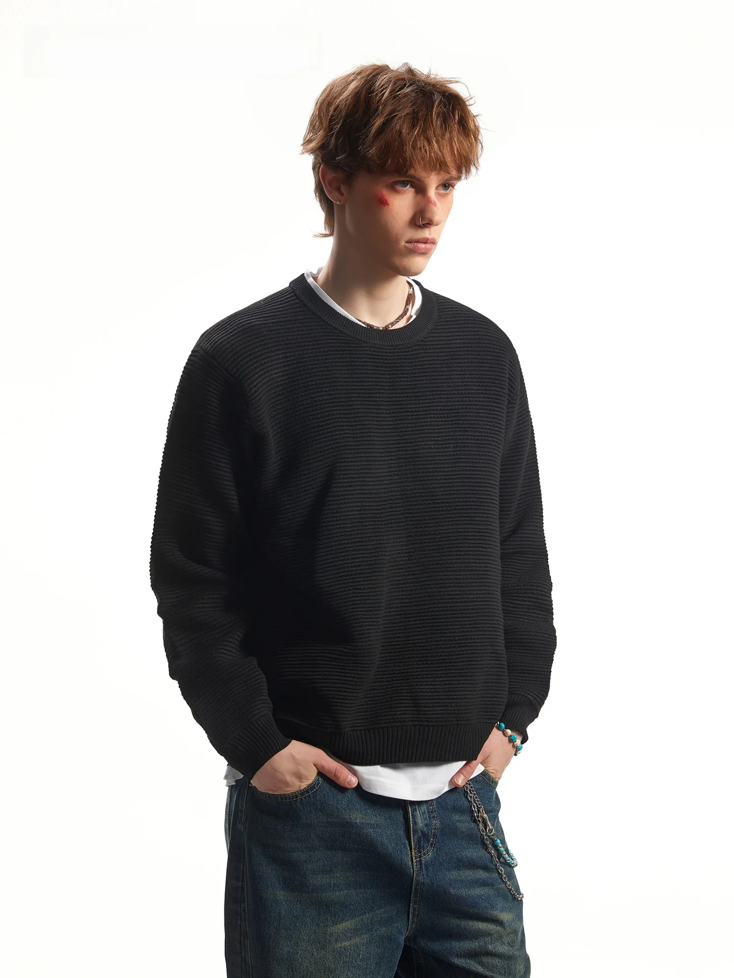 SDMADE American Style Casual Simple Overhead Knitted Sweater Unisex Autumn Winter Casual Commuting round Neck Sweater