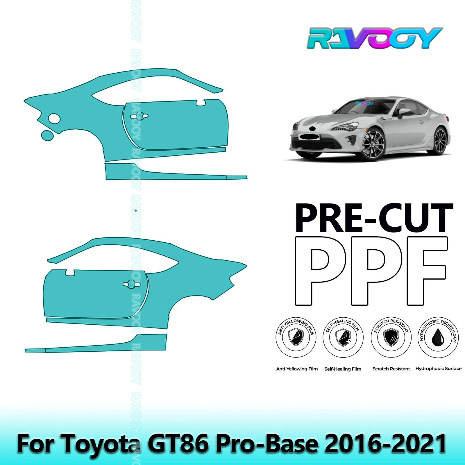 

For Toyota GT86 Pro-Base 2016-2021 8.5mil Clear Matte Pre-Cut PPF Door & A/B Pillar Kit TPU Paint Protection Film Set