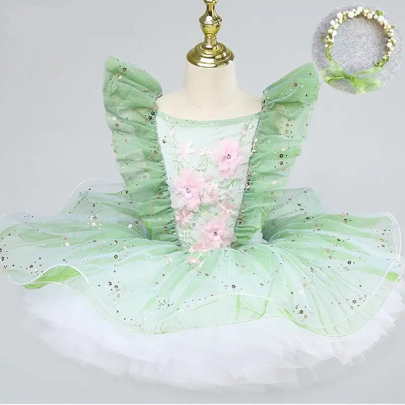 Ballet Dress Girl Kids Children Princess Performance Kindergarten Dance Clothes Green Modern Dance Costumes Party Dress