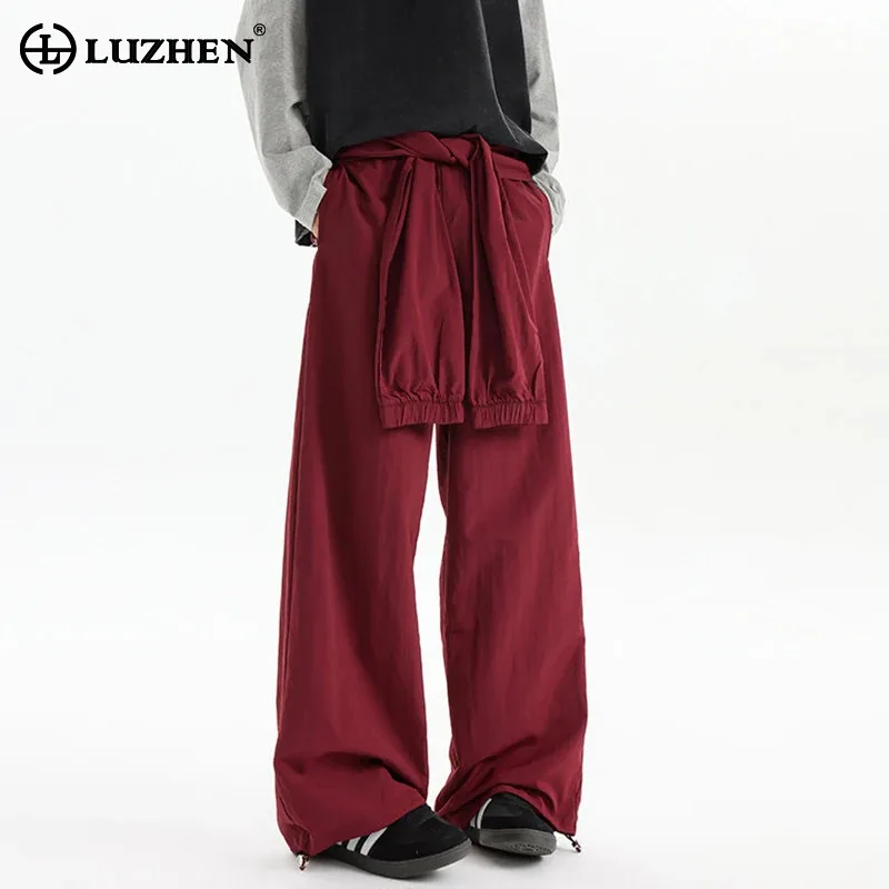 LUZHEN Design Solid Niche 2026 Sleeve Decorate New Original Color Casual Pants Men's Fashion Handsome Straight Trousers JY8545