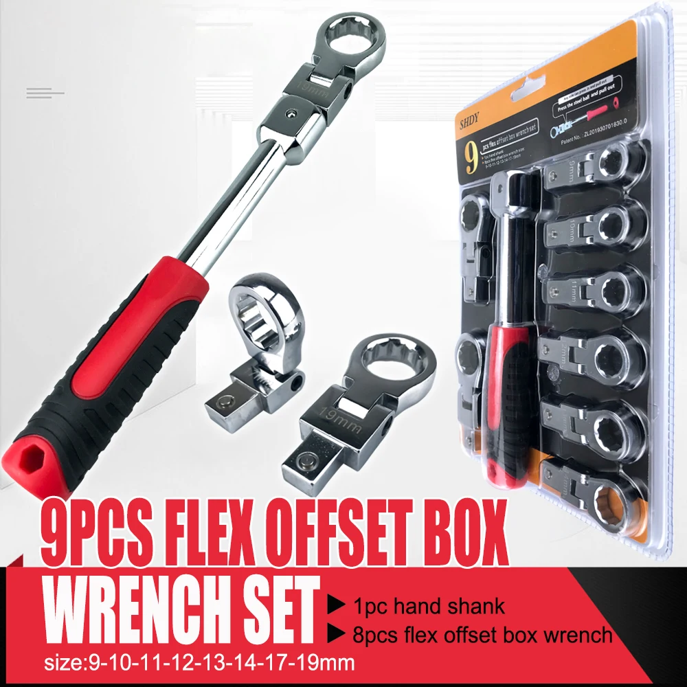 Portable Ratchet Wrench Shaking Spanner Head Interchangeable Combination Set Rotatable 180 °Removable Flexible Torque Spanner