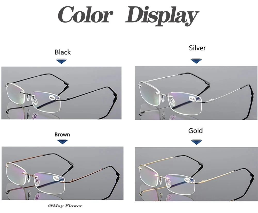 Blaulichtblockierende, ultraleichte TR90-Speicher-Titan-Randlose Lesebrille für Herren und Damen, Presbyopie-Brille +1,0 +1,5 +2,0 – Detail 5
