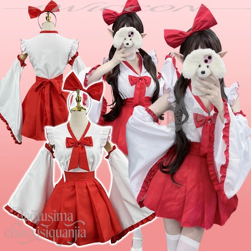 2026 عيد الميلاد التصميم الأصلي Kawaii اليابانية ميكو الساحرة الأحمر فستان قصير القوس عقال لطيف الساحرة أنيمي زي هالوين كوس #1
