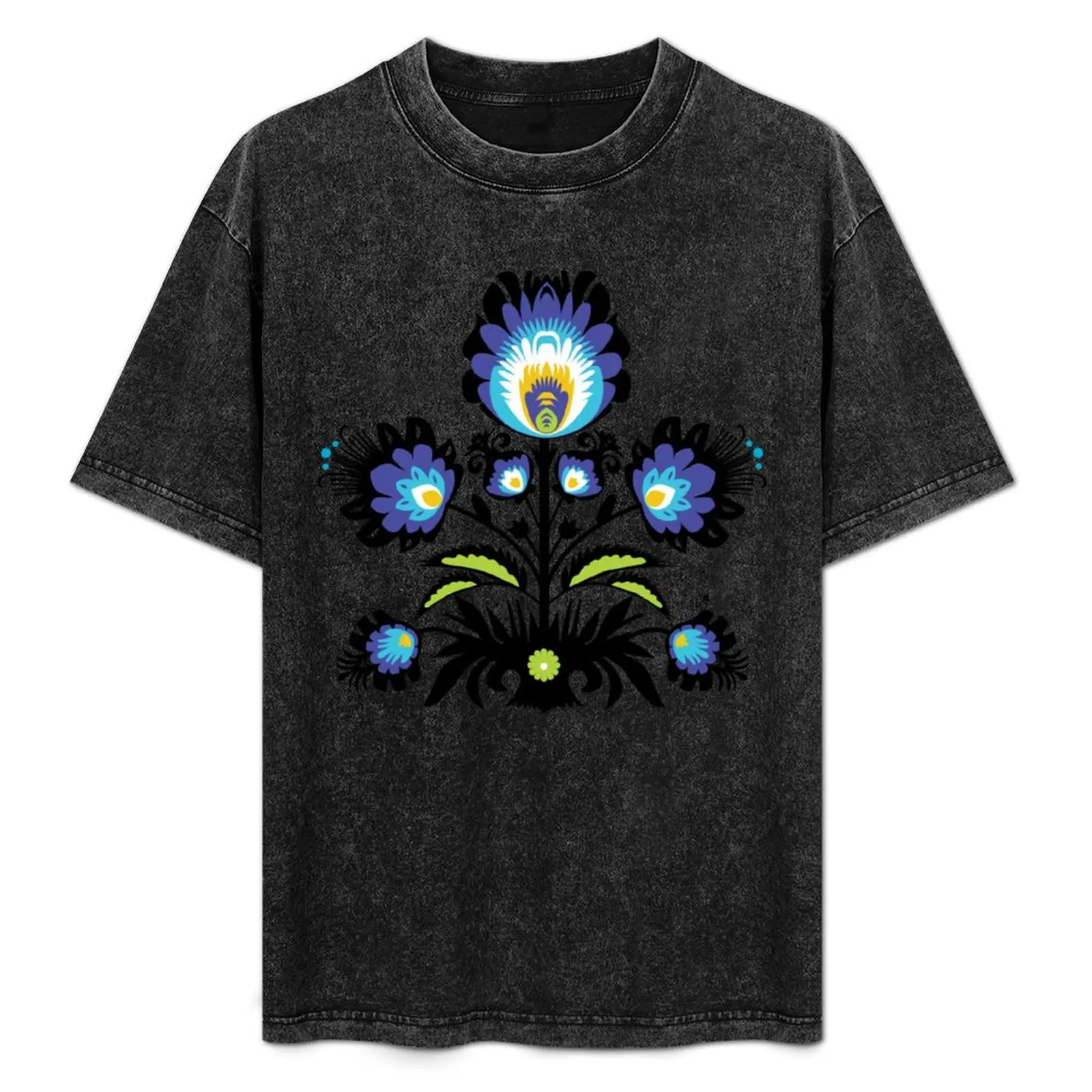 Simple Folk flower composition with black T-Shirt Aesthetic clothing aesthetic clothes Men's clothing