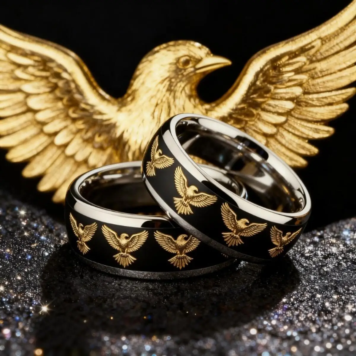 Domineering Gothic Punk Golden Winged Eagle Ring Hiphop Men Stainless Steel Rings for Men Women Wedding Party Jewelry Wholesale