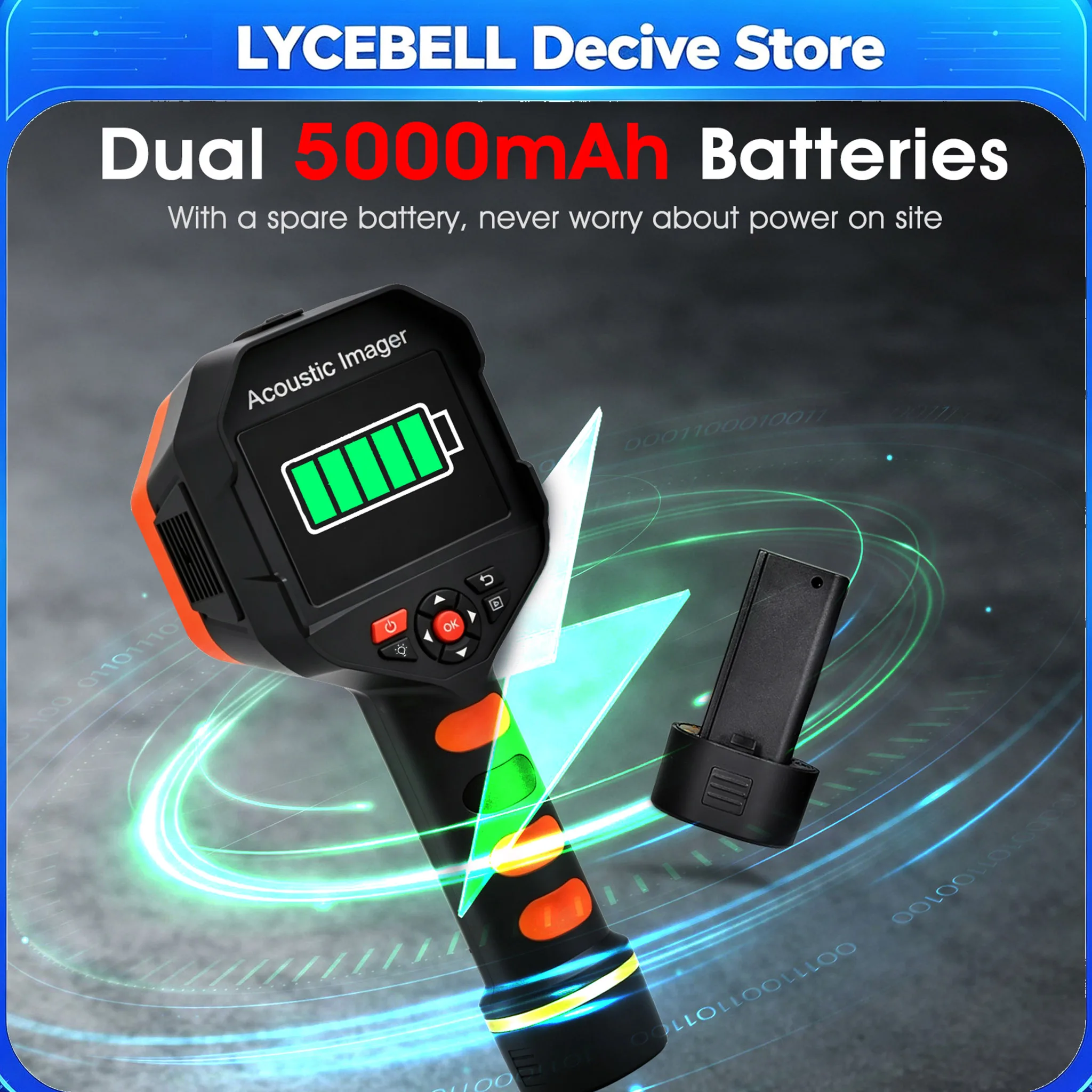 Handheld Acoustic Imager, Ultrasound Leak Detector 2-100kHz Partial Discharge Tester Gas Leak Analyzer w/ 12MP Camera WiFi BT