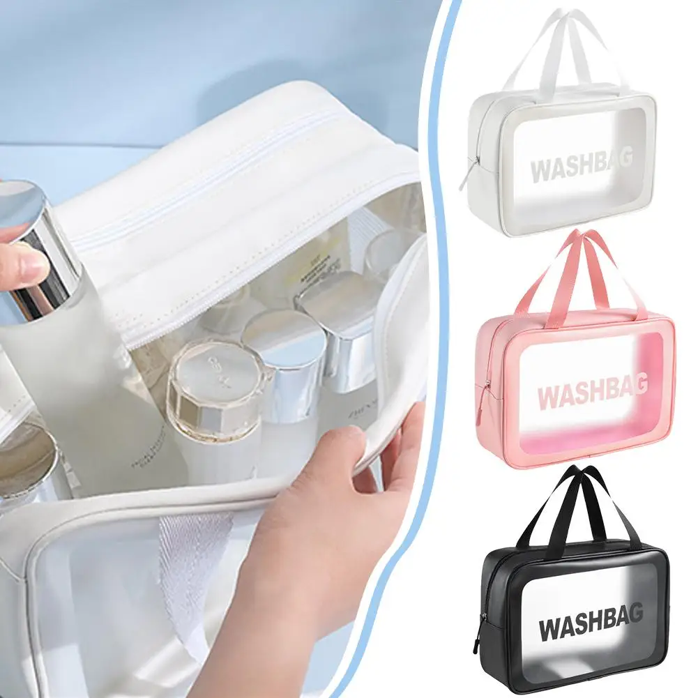 Bolsa de almacenamiento de viaje de Pu para mujer, bolsa de cosméticos transparente, bolsa de cosméticos de lavado, impermeable S2a8