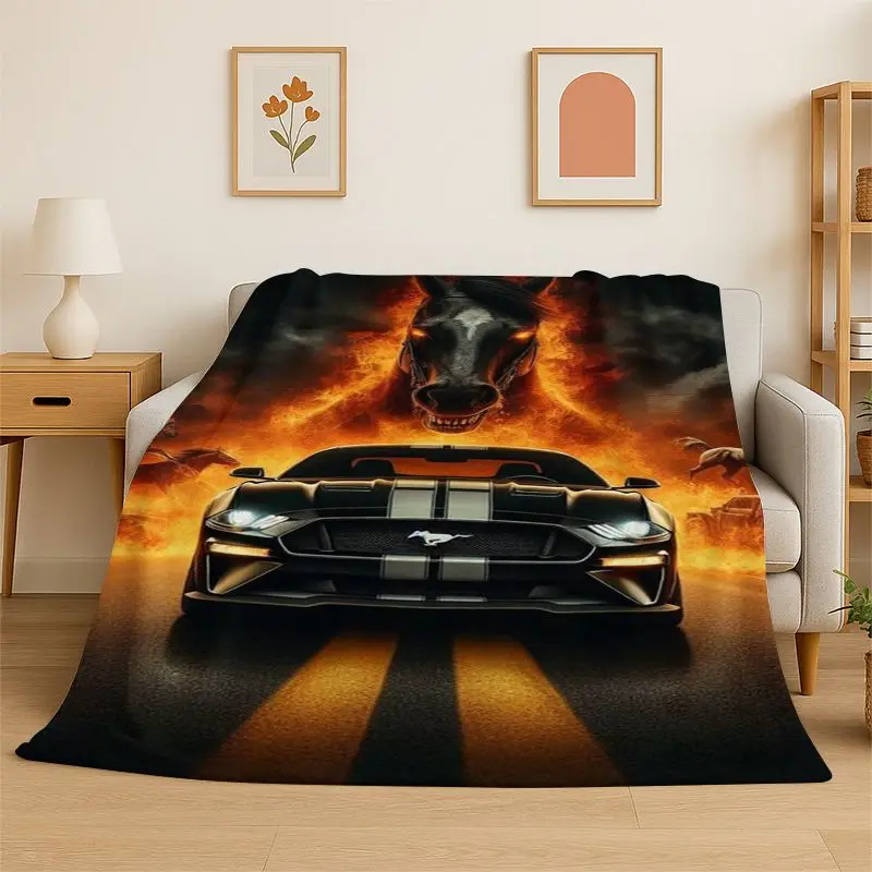 Retro M-Mustang Racing Car Soft Flannel Throw Blanket,Cozy Blanket for Bed,Couch,Sofa,Bedroom,Living Room,Travel,Picnic
