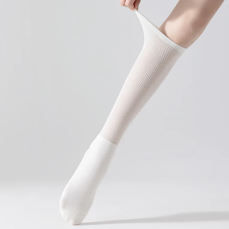 2Pair Women Thin Mid Length Socks High Quality Comfortable Breathable Solid Color Lolita Knee-Sock Simple Fashionable Casual Sox