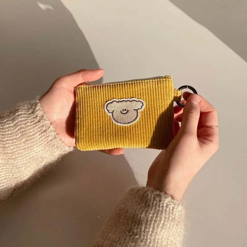 Soft Corduroy Fashion Corduroy Coin Purse Cute Wear Resistant Mini Corduroy Zero Wallet Soft Fashion Waffle Zippered Bag