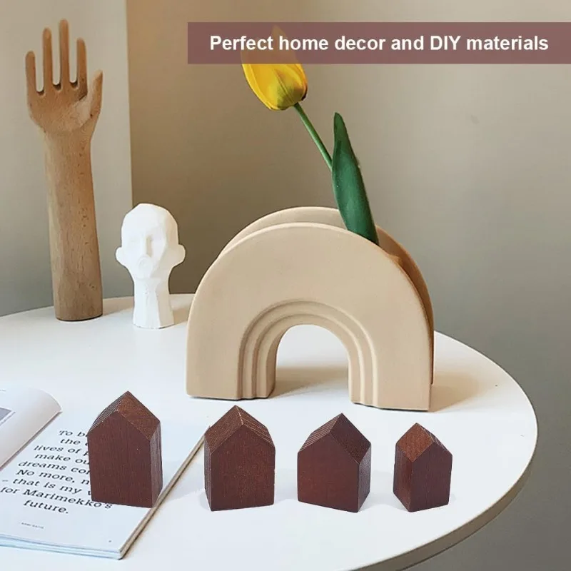 12Pcs 4 Sizes Coconut Brown Wooden House Shaped Blocks Arrow Shape Wooden Tray Plates Blank Wooden Cutouts Farmhouse