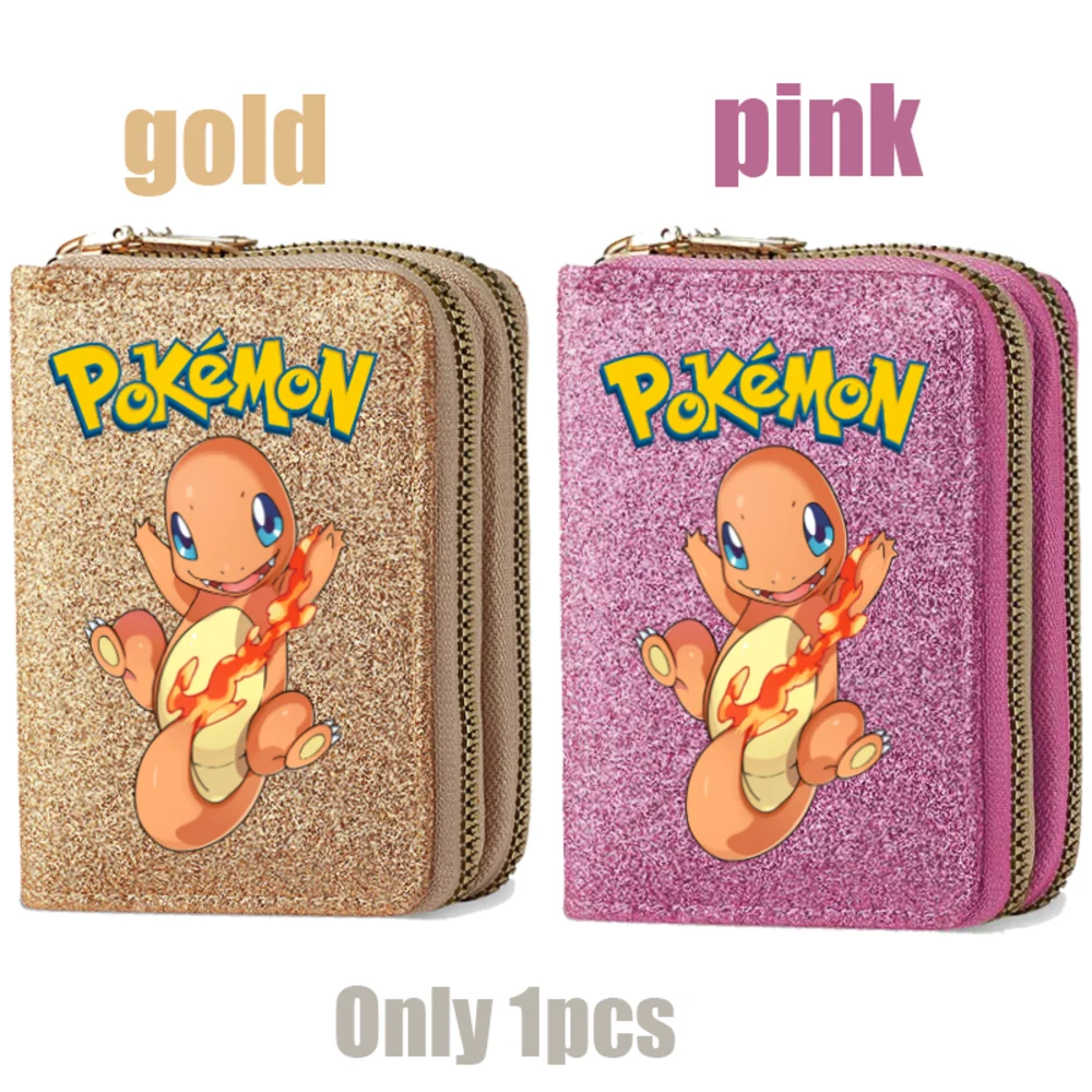 Print Coin Purse Poke Mon Holiday Gifts Multi-layer Wallet Zipper Card Bag Gold Pink Birthday Card Storage Bag Holiday Gift view 3