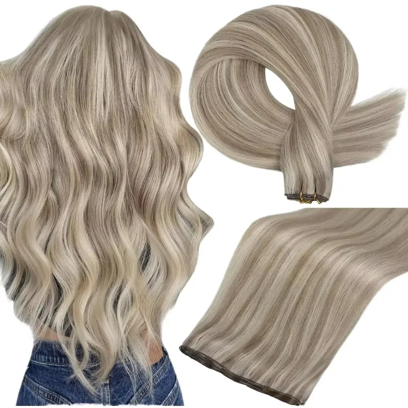 Haiyi straight gray blonde virgin stratum corneum hair weft yarn real hair extension genius human hair extension