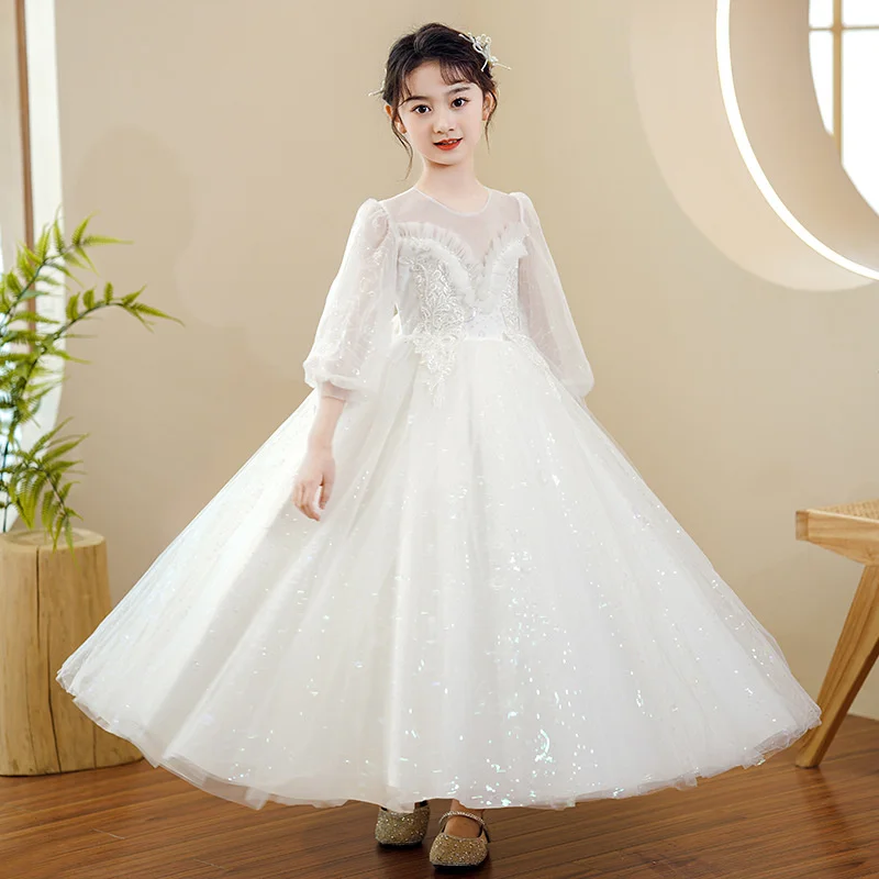 

Girls' princess dress foreign style fluffy yarn piano performance dress children's high-end host evening dress catwalk dress