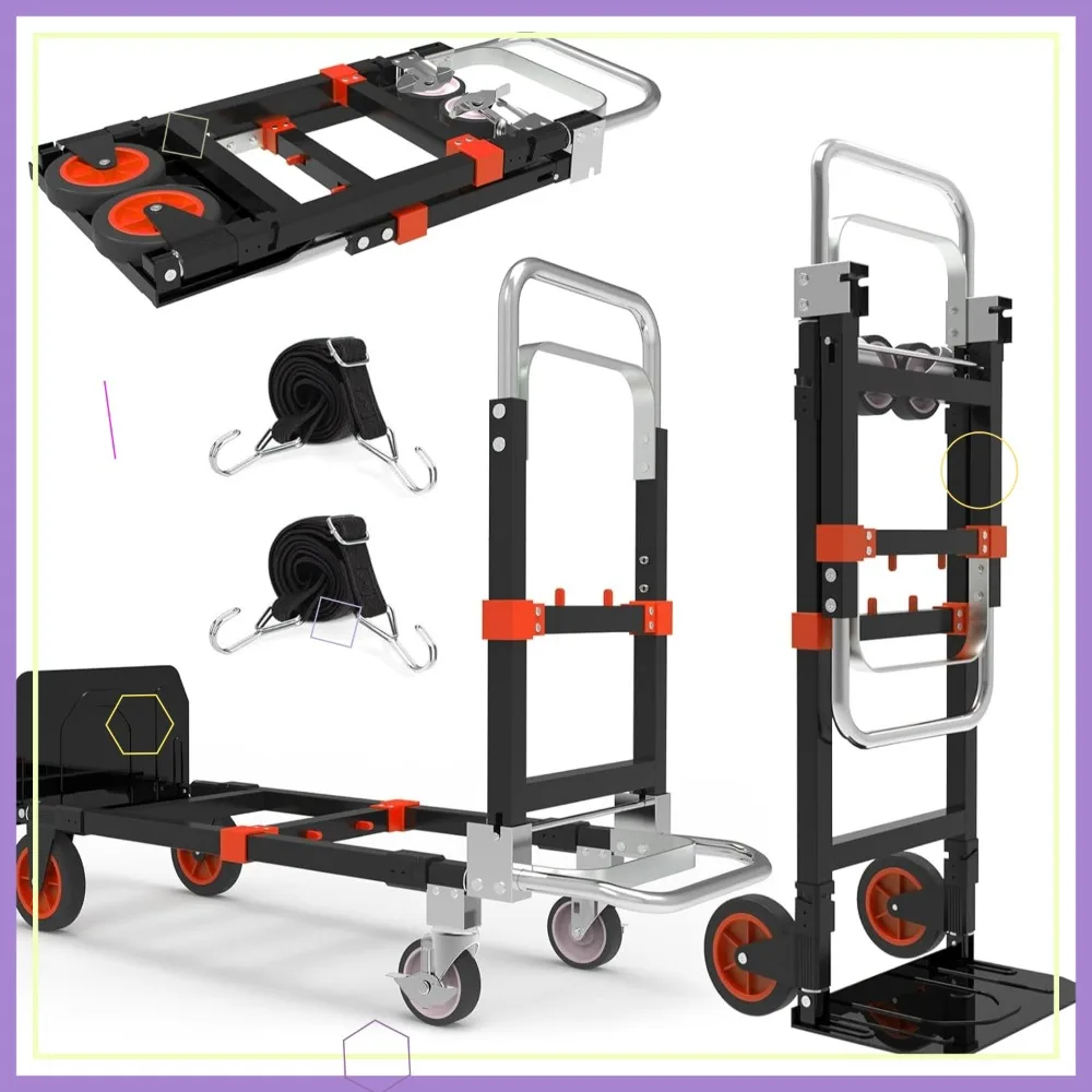 

3 in 1 Heavy Duty Folding Hand Truck, Convertible Steel Dolly with Telescopic Handle, Foldable Utility Cart, 500 LBS Capacity