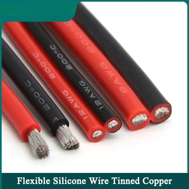 1/5/10m Flexibles Silikonkabel 26 24 22 20 18 16 14 12 10 8 6 4 2AWG Autobatterie-Kabel Hitzebeständiges Elektrokabel