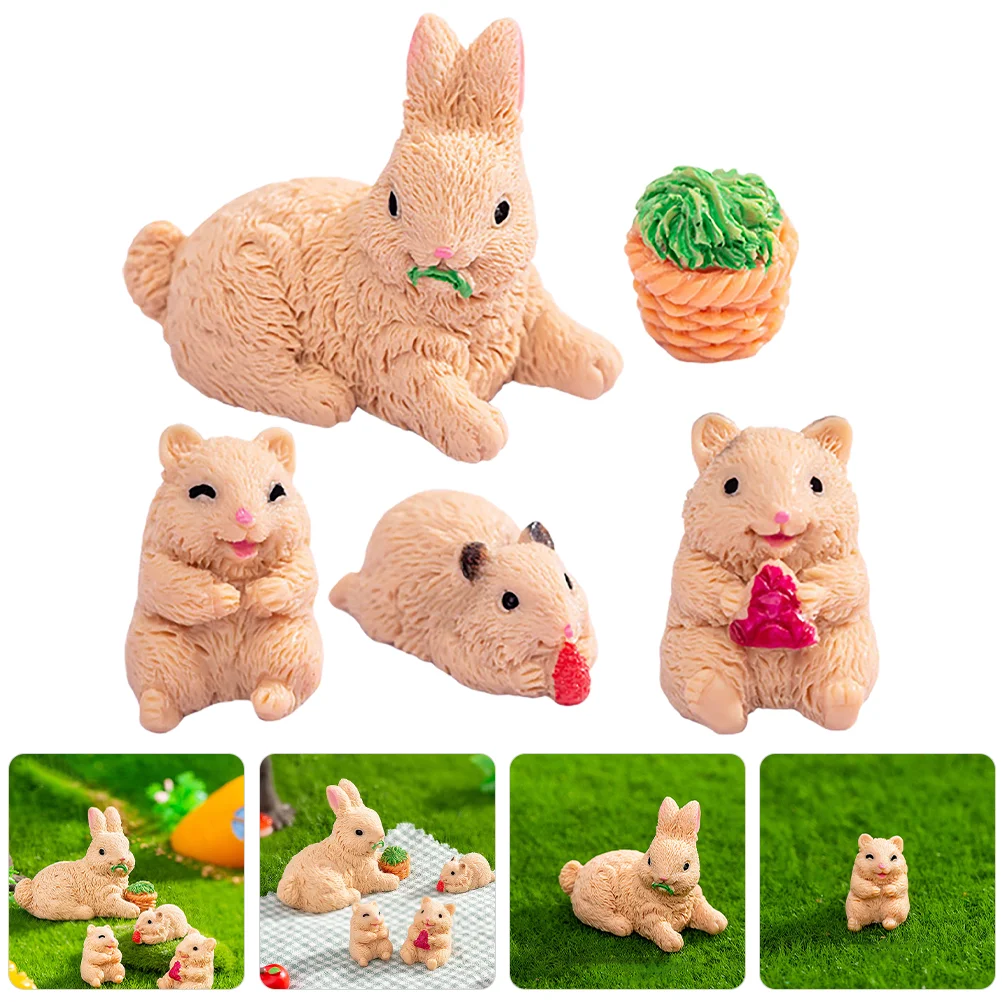 

5 Pcs Furniture Figurines Ornaments Mini Garden Accessories Trinkets Miniature Rabbit Resin Gardening Animals