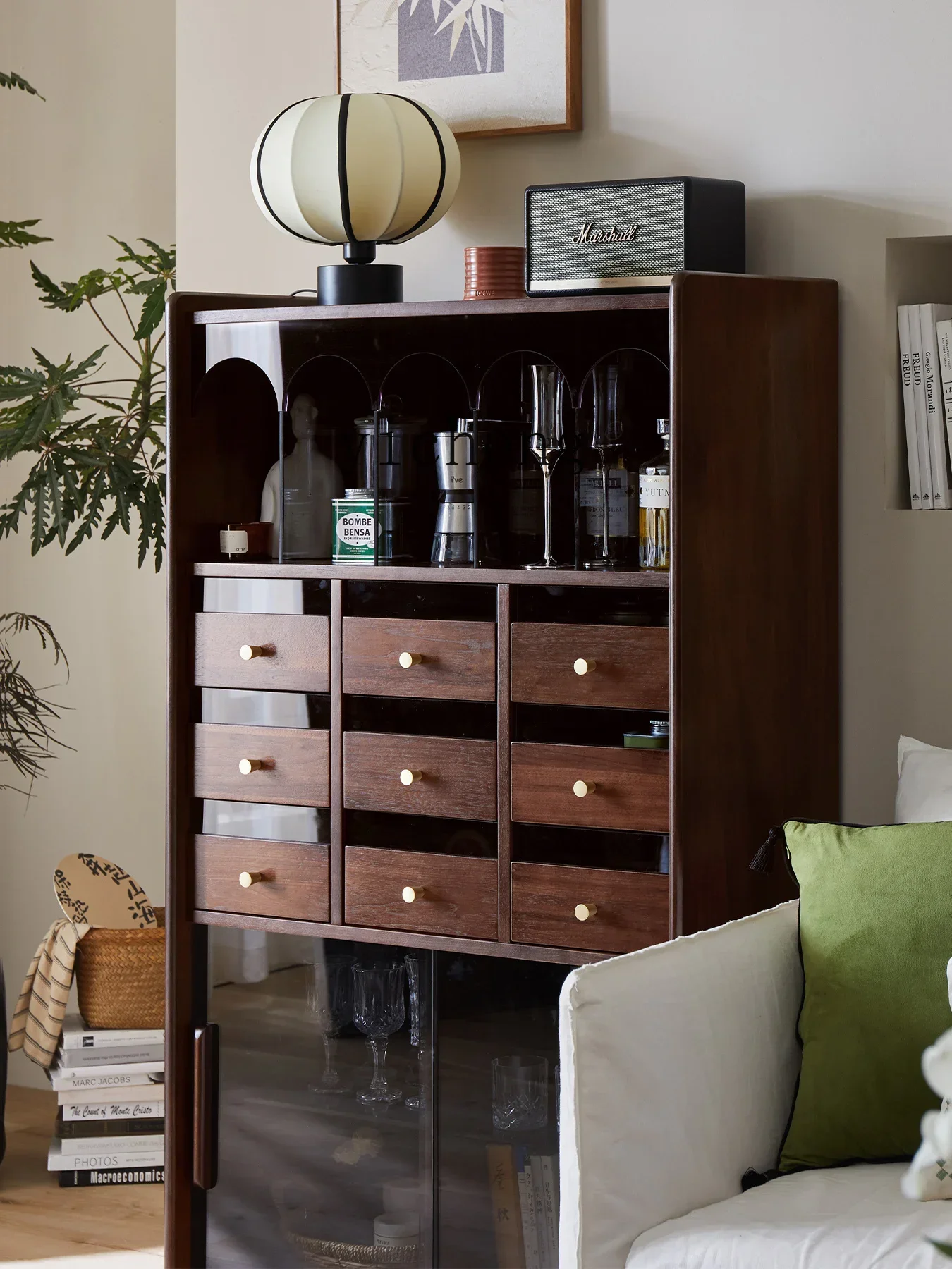 a1 retro solid wood chest, living room, small snack locker, bedroom, bedside nine bucket storage cabinet home accessories
