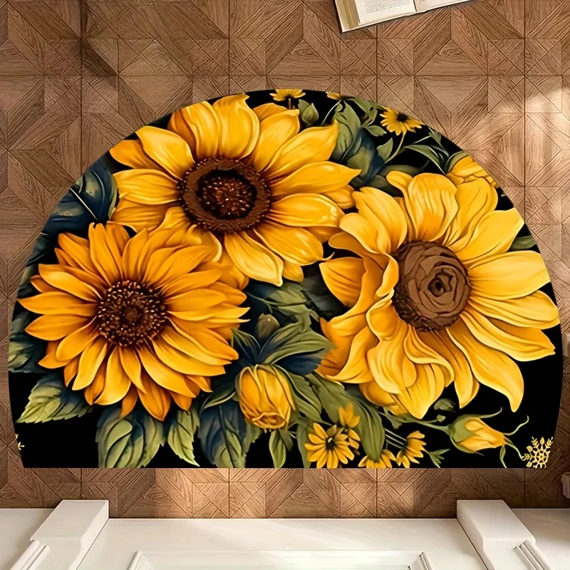Sunflower Pattern Semi Circular Doormat for Entrances