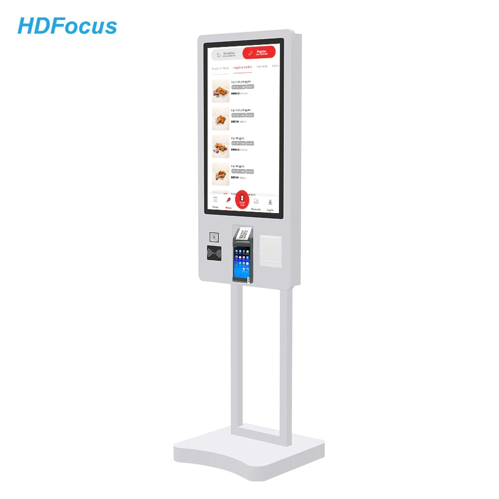 Quiosco de autoservicio de 32 pulgadas, impresora de quiosco de punto final de pago Pos, escáner de código QR, quiosco de pedido propio, hamburguesa Mc Donalds